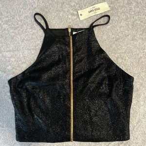 Zip crop top. Sparkling black. New with tags